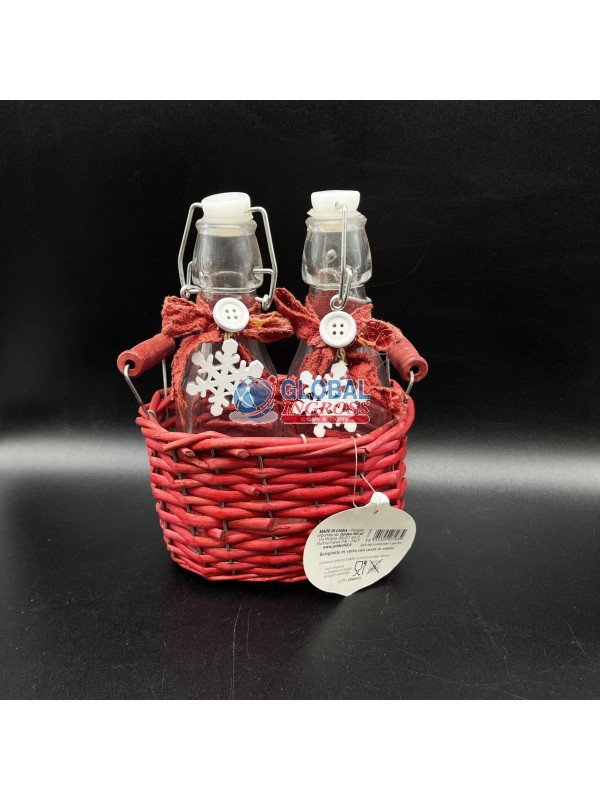 CESTO VIMINI ROSSO C/2 BOTTIGLIE
