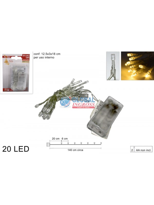 LUCI 20 LED BIANCO CALDO BATTERIA