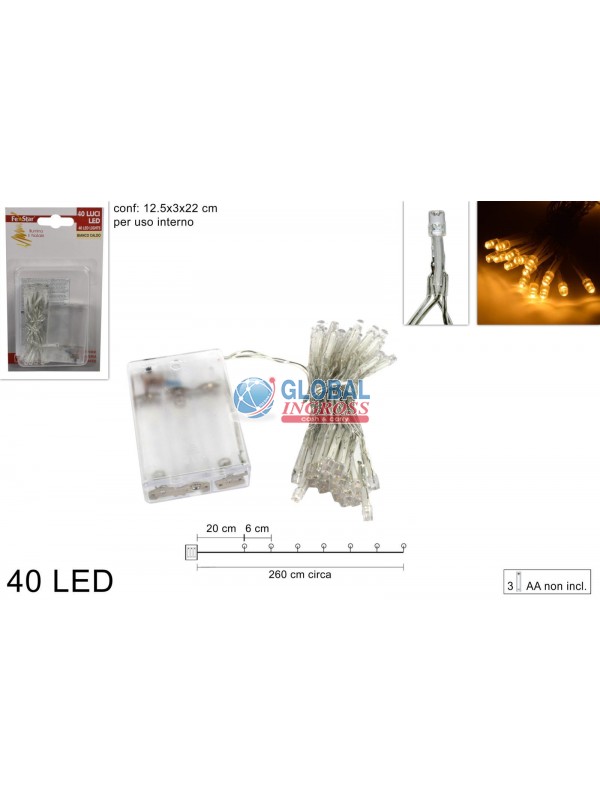 LUCI 40 LED BIANCO CALDO BATTERIA