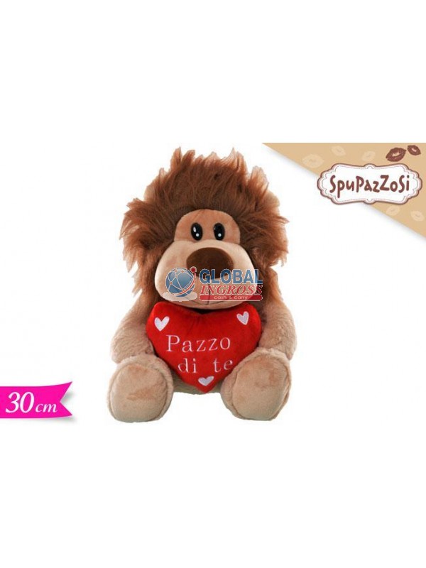 PELUCHE LEONE C/CUORE PAZZO DI TE 30cm