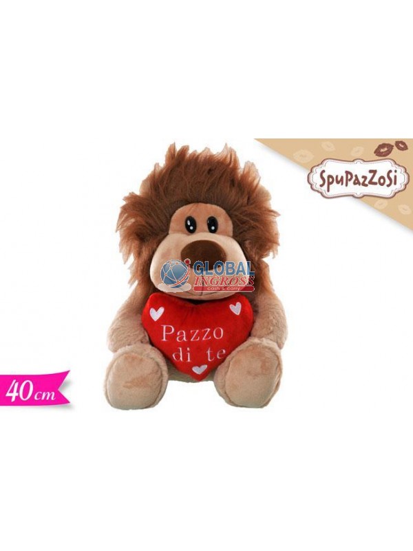 PELUCHE LEONE C/CUORE PAZZO DI TE 40cm