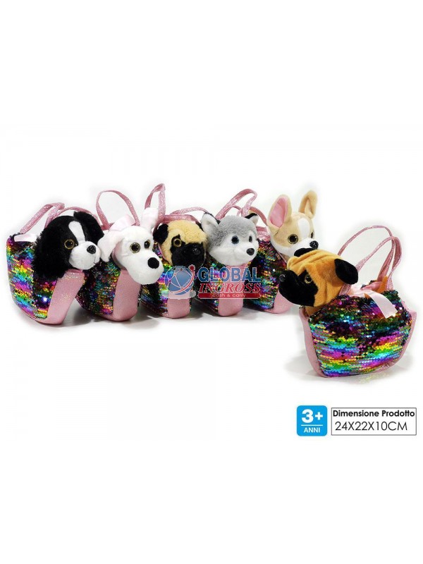 PELUCHE CAGNOLINO IN BORSETTA PAILLETTES