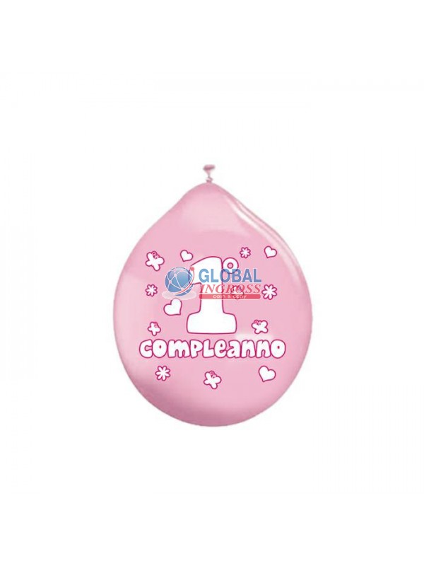 PALLONCINI MEDIUM 20pz 1'COMPLEANNO ROSA 10'/26cm