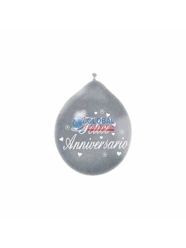 PALLONCINI MEDIUM 20pz ANNIVERSARIO ARGENTO 10'/26cm