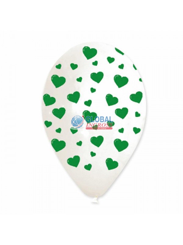PALLONCINO BIANCO C/CUORI VERDI.