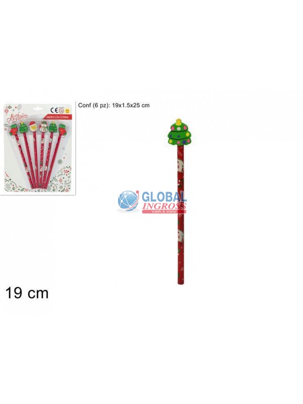 MATITA C/GOMMA NATALE 6pz