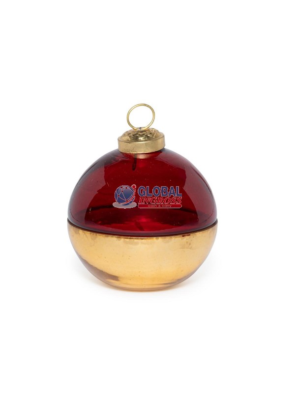 CANDELA PROFUMATA IN COFANETTO PALLA VETRO 8cm ORO/ROSSA