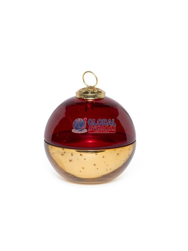 CANDELA PROFUMATA IN COFANETTO PALLA VETRO 10cm ORO/ROSSA