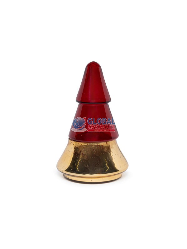 CANDELA PROFUMATA IN COFANETTO ALBERO VETRO 10cm ORO/ROSSO