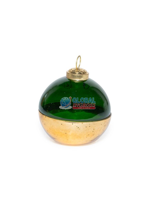 CANDELA PROFUMATA IN COFANETTO PALLA VETRO 8cm ORO/VERDE