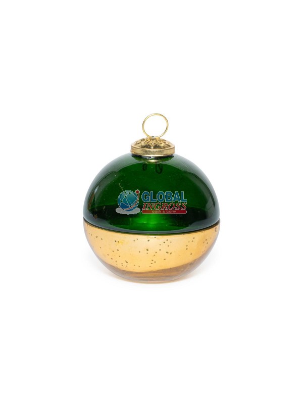 CANDELA PROFUMATA IN COFANETTO PALLA VETRO 10cm ORO/VERDE
