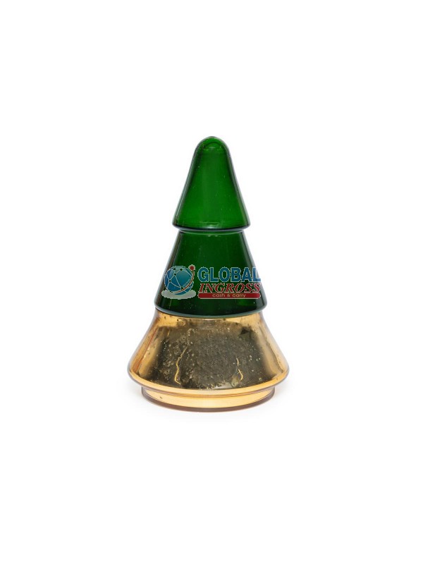 CANDELA PROFUMATA IN COFANETTO ALBERO VETRO 10cm ORO/VERDE