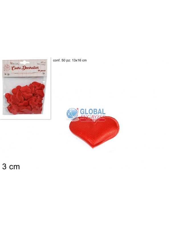 CUORI TESSUTO 3cm 50pz ROSSI
