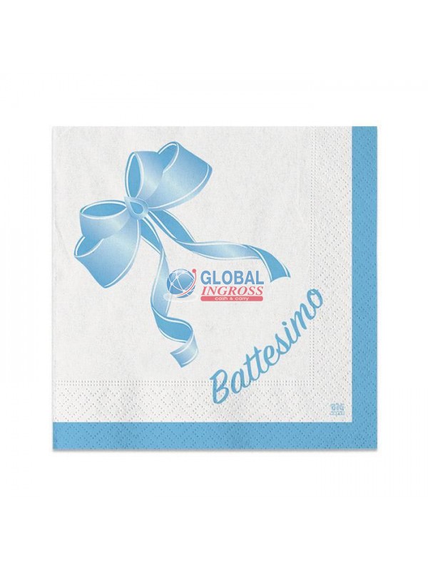 MINI TOVAGLIOLI BATTESIMO FIOCCO CELESTE 25x25 20pz