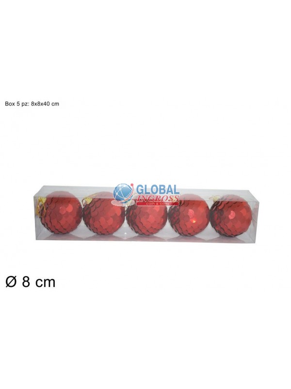 PALLE PAILLETTES ROSSO 8cm 5pz