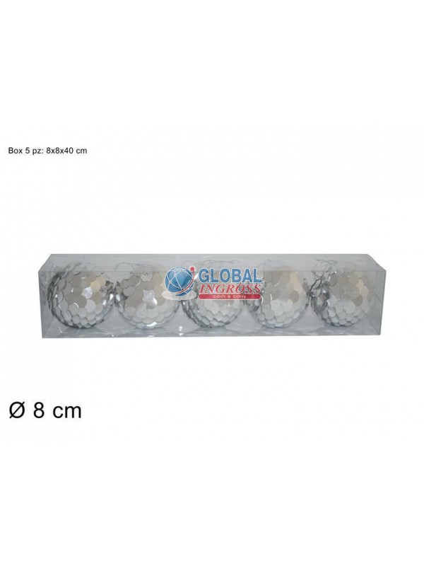 PALLE PAILLETTES SILVER8cm 5pz