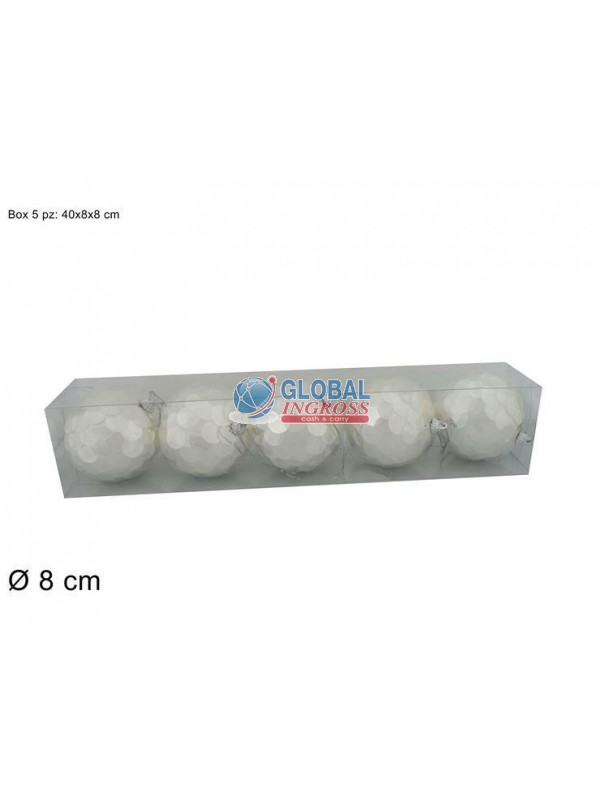 PALLE PAILLETTES BIANCO8cm 5pz