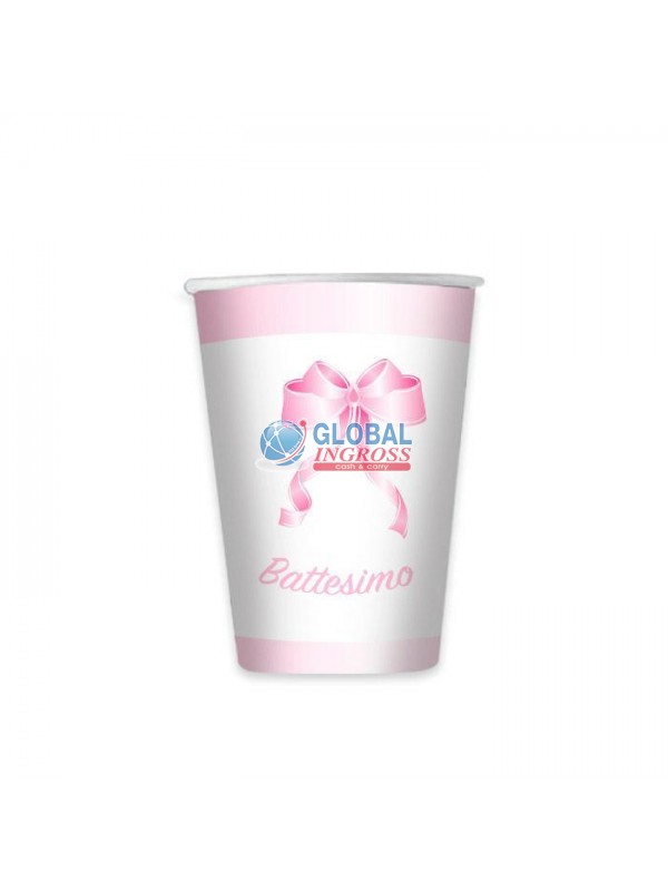 BICCHIERI BATTESIMO FIOCCO ROSA 8pz