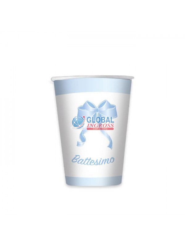 BICCHIERI BATTESIMO FIOCCO CELESTE 8pz