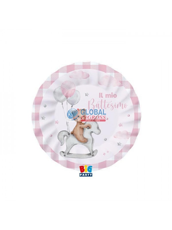PIATTI BATTESIMO BEAR ROSA 8pz 20cm