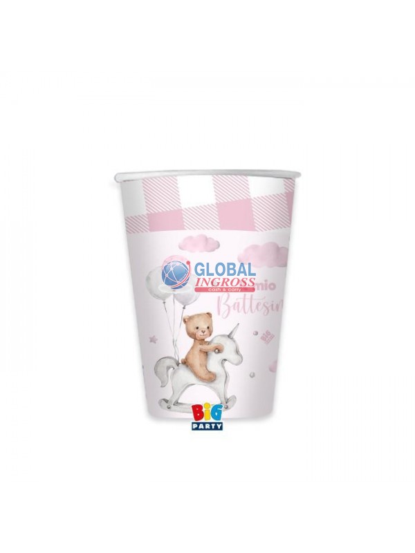 BICCHIERI BATTESIMO BEAR ROSA 8pz