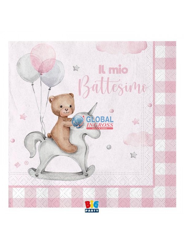 TOVAGLIOLI BATTESIMO BEAR ROSA 20pz