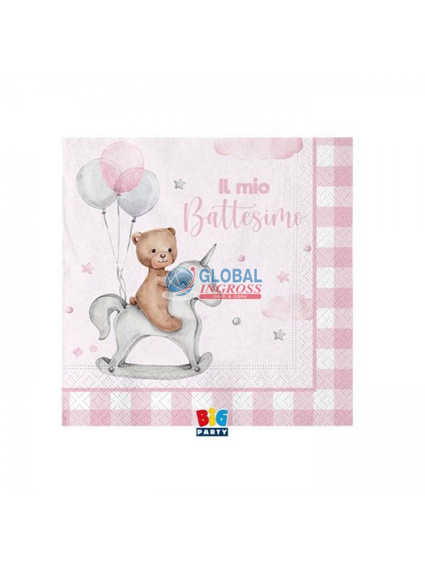 MINI TOVAGLIOLI BATTESIMO BEAR ROSA 20pz.