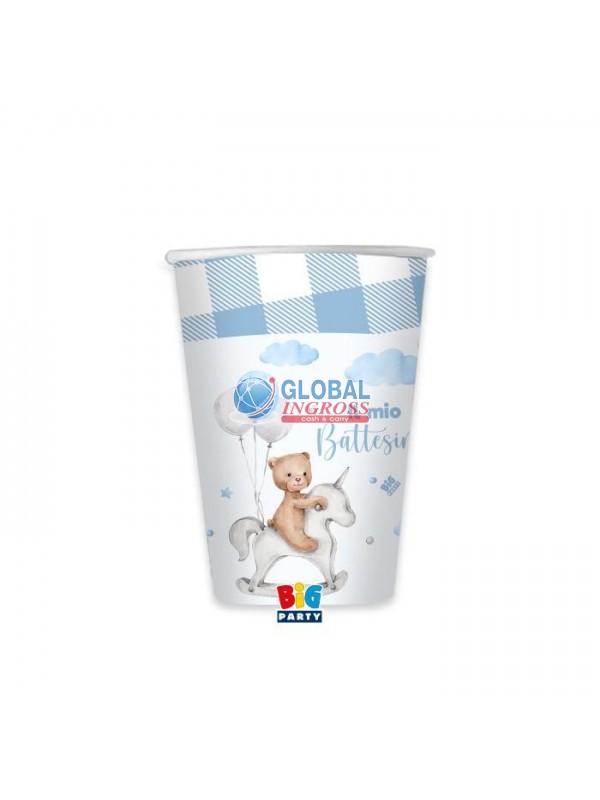 BICCHIERI BATTESIMO BEAR CELESTE 8pz
