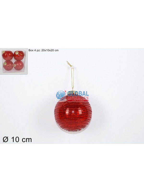 PALLE FILO GLITTER ROSSO 10cm 4pz
