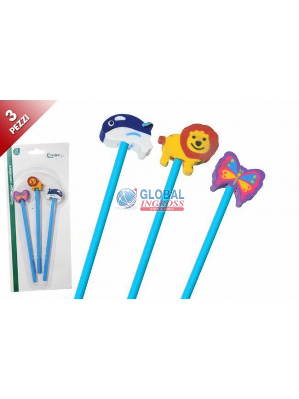 MATITA C/GOMMA ANIMALI 3pz