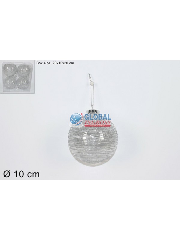PALLE FILO GLITTER SILVER 10cm 4pz