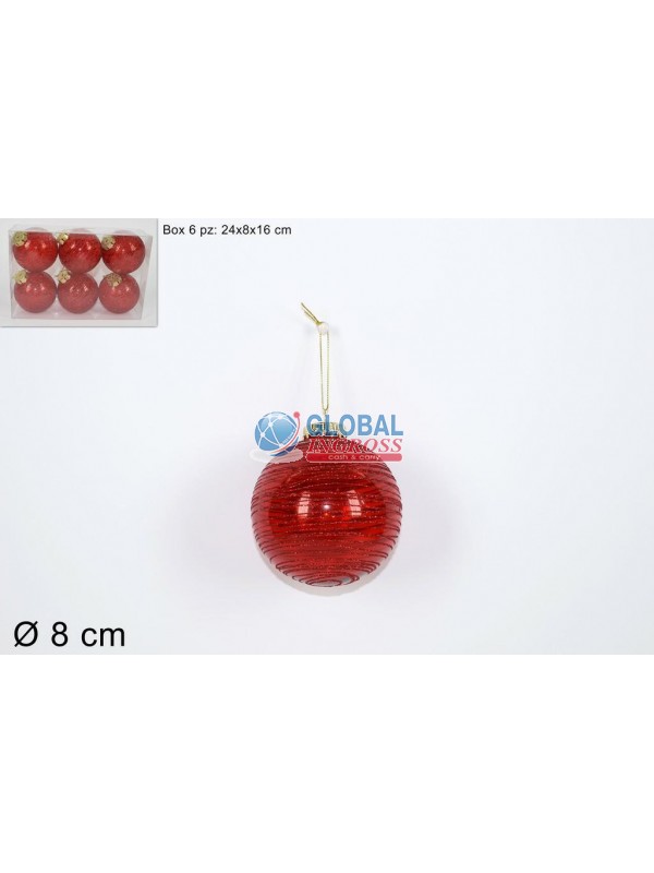 PALLE FILO GLITTER ROSSO 8cm 6pz