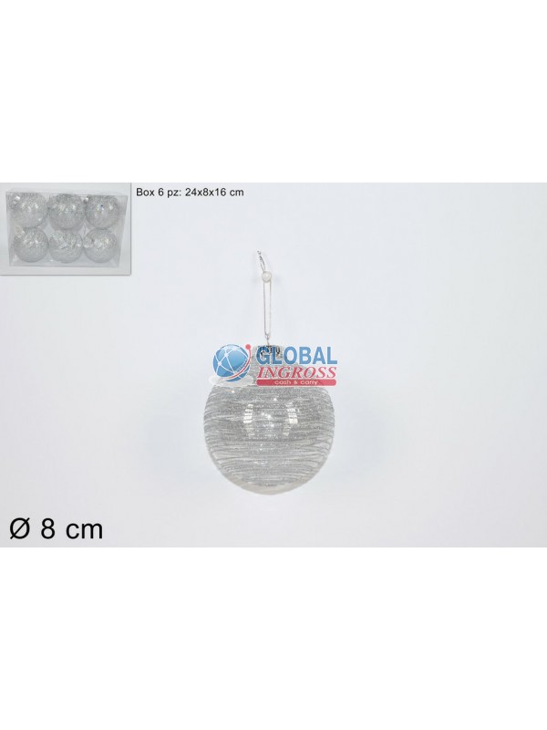 PALLE FILO GLITTER SILVER 8cm 6pz