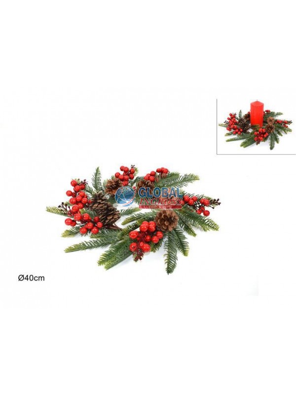 DIETROPORTA - GIROCANDELA 40cm C/PIGNE E BACCHE