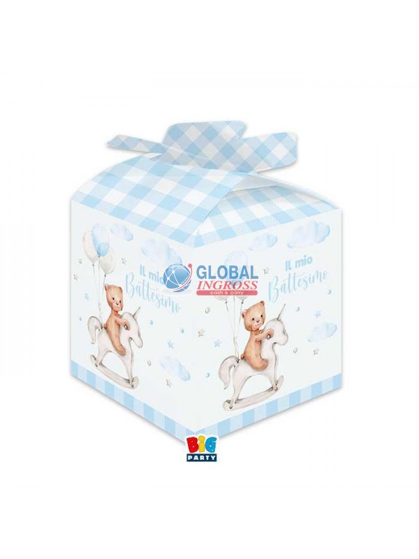 SCATOLA CUBO BATTESIMO BEAR CELESTE 5x5
