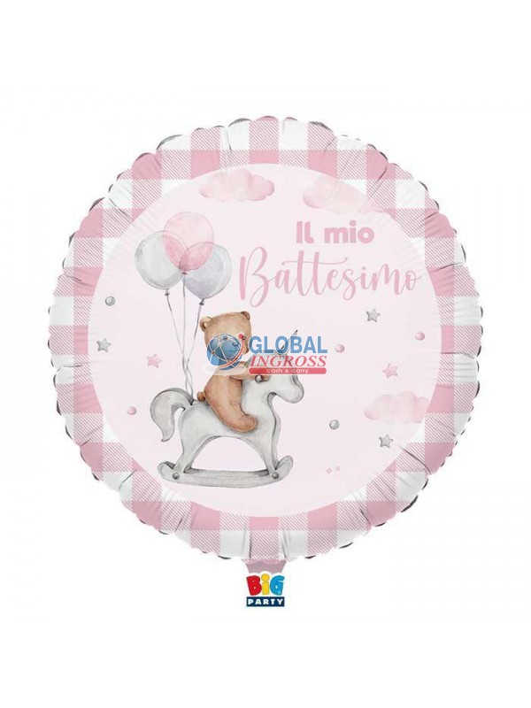 MYLAR 45cm BATTESIMO BEAR ROSA
