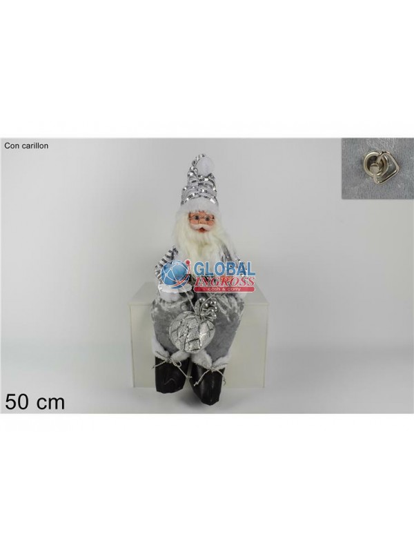 BABBO NATALE CARILLON SEDUTO 50cm SILVER