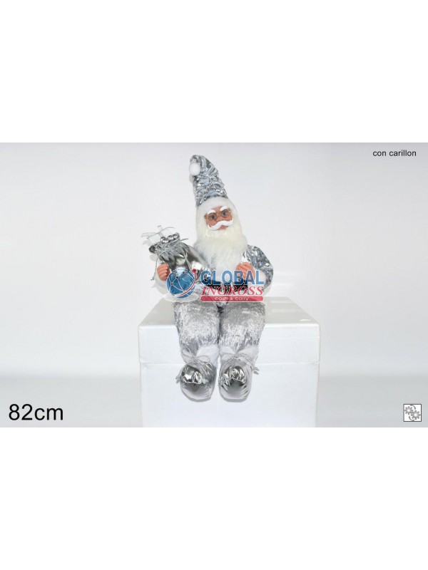 BABBO NATALE CARILLON SEDUTO 82cm SILVER