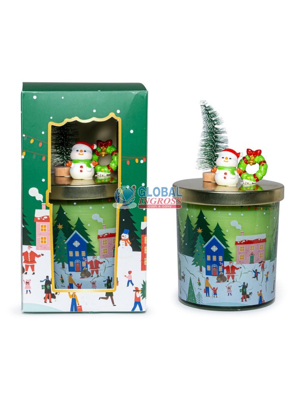 CANDELA IN BICCHIERE VERDE C/COPERCHIO DECORATO