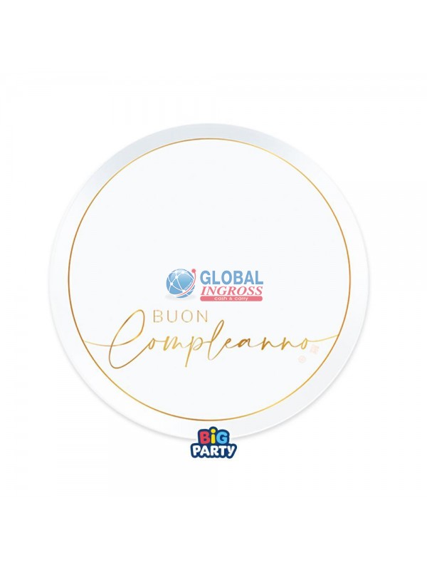 PIATTI BUON COMPLEANNO WHITE/GOLD 6pz 18cm
