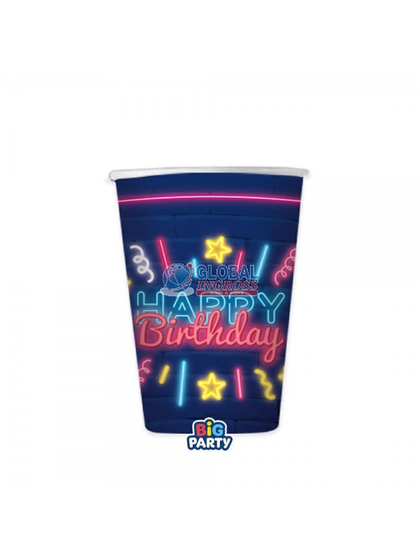 BICCHIERI HAPPY BIRTHDAY NEON 6pz