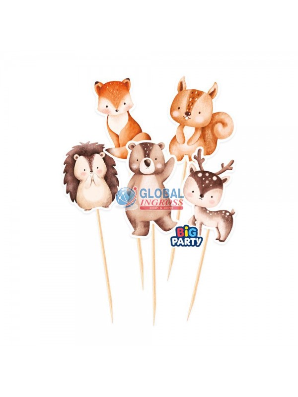 CAKE TOPPER MINI WOOD ANIMALS 5pz