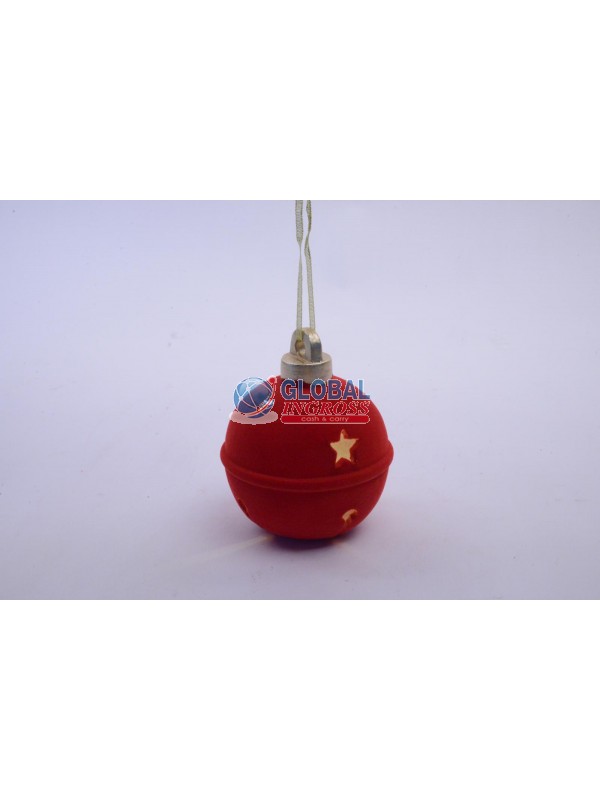 PALLA NATALE FLOCCATA ROSSA C/LUCI 14cm