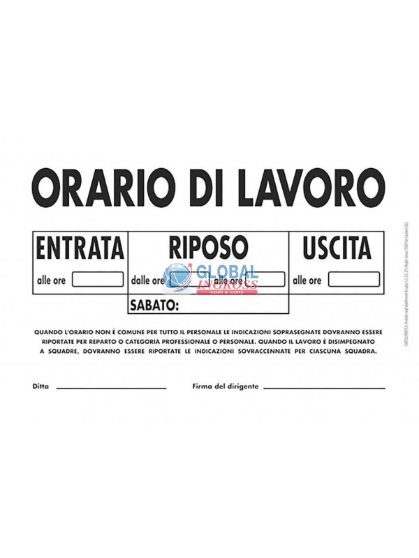 CARTELLO 22x31 ORARIO DI LAVORO