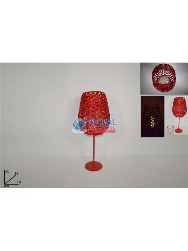 P/CANDELA VIMINI ROSSO C/PIEDISTALLO