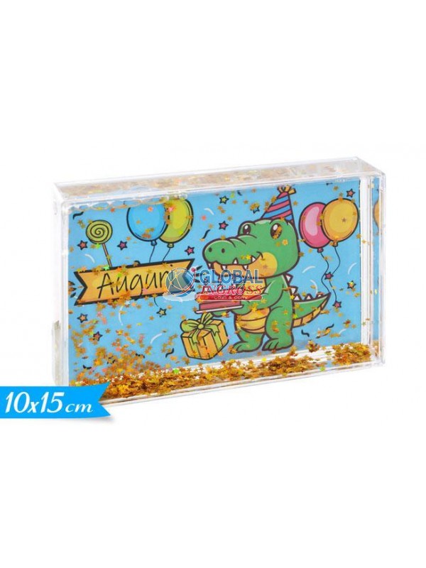 PORTAFOTO C/ACQUA 10x15AUGURI DINOSAURO