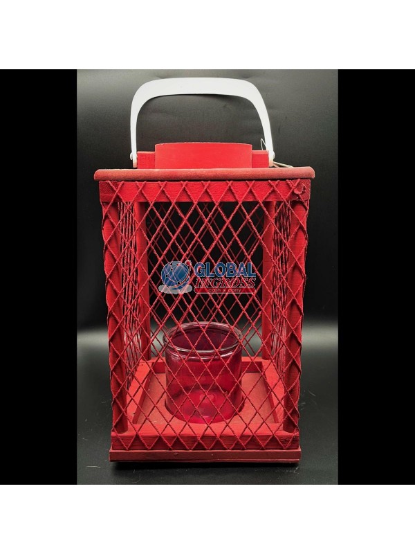 LANTERNA LEGNO E CORDA ROSSO