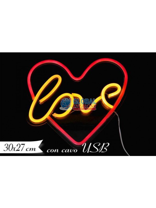 DECORAZIONE LUMINOSA CUORE LOVE 30x27cm USB