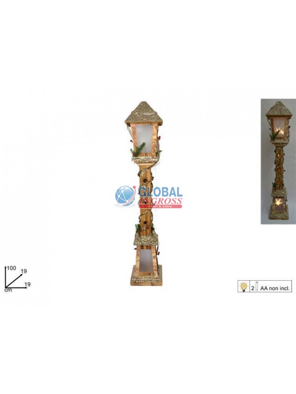 LAMPIONE LEGNO 100cm GLITTER C/LUCE