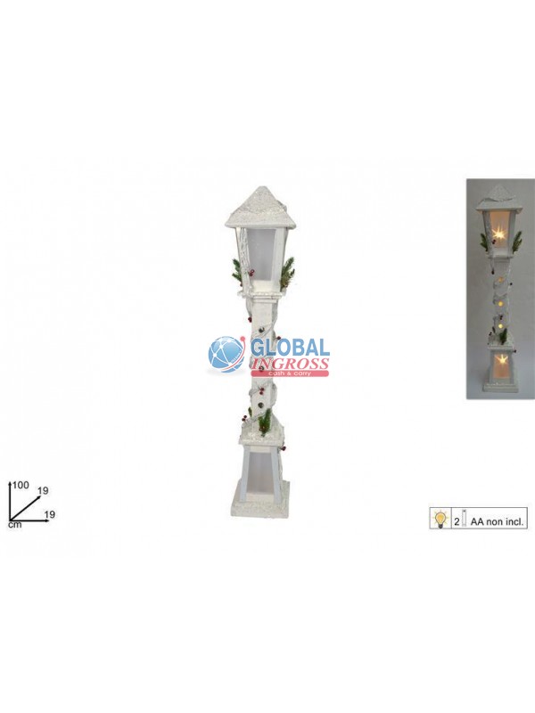 LAMPIONE LEGNO 100cm BIANCO C/LUCE